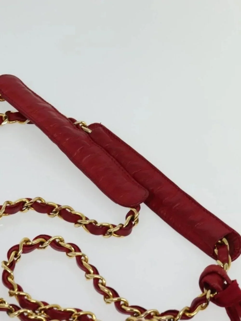 CHANEL Matelasse Chain Shoulder Bag Lamb Skin Red Gold CC Auth BA5019